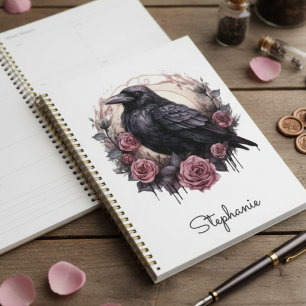 Dark Academia Gothic Raven Pink Floral Planer