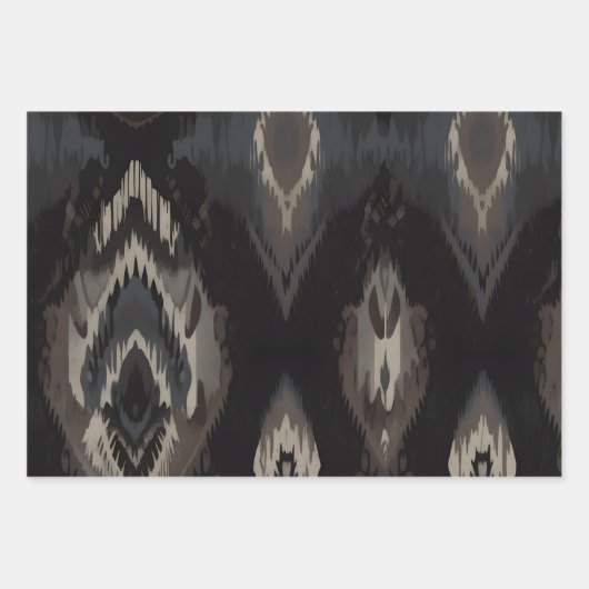 Dark Academia Ikat Modernes Wrapping Paper Geschenkpapier Set (Vorderseite)