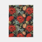 Dark Academia Maximalist Red Dahlia Floral Fleecedecke (Vorderseite)