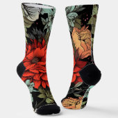 Dark Academia Maximalist Red Dahlia Floral Socken (Gewinkelt)