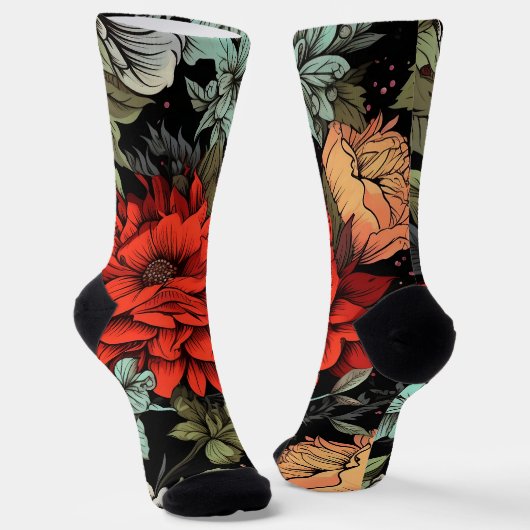 Dark Academia Maximalist Red Dahlia Floral  Socken (Gewinkelt)