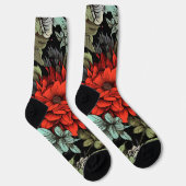 Dark Academia Maximalist Red Dahlia Floral Socken (Rechts)