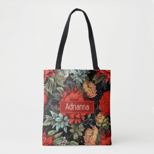 Dark Academia Maximalist Red Dahlia Floral Tasche (Vorderseite)