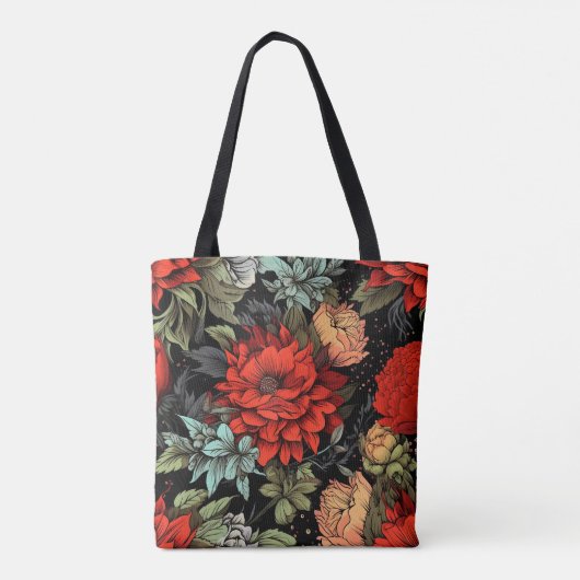 Dark Academia Maximalist Red Dahlia Floral Tasche (Rückseite)