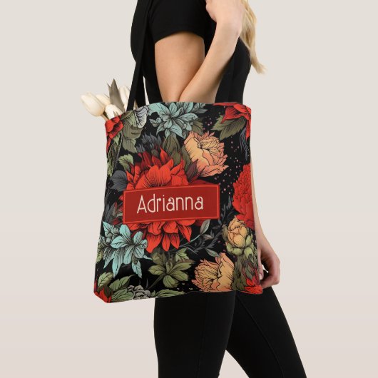Dark Academia Maximalist Red Dahlia Floral Tasche (Von Nahem)