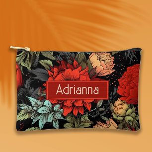 Dark Academia Maximalist Red Dahlia Floral Zubehörtasche