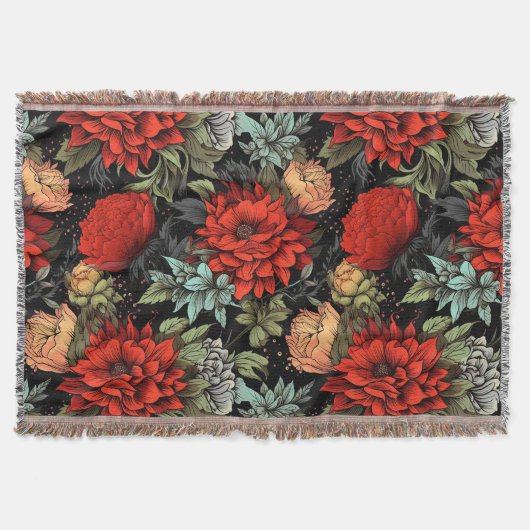 Dark Academia Maximalist Red Dahlia Throw Blanket Decke (Vorderseite)