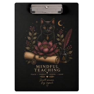 Dark Academia Mindful Teaching Black Cat & Lotus Klemmbrett