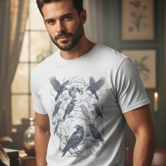 Dark Academia Moonlit Raven Gothic Graphic T-Shirt