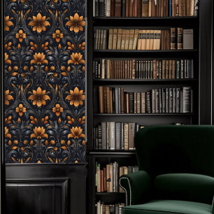 Dark Academia Orange und Grau Decorative Fleur Tapete