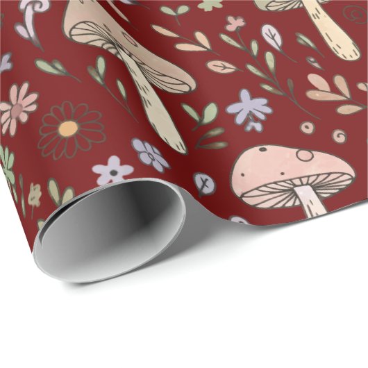 Dark Academia Plum Red Fungi Seamless Luxury Geschenkpapier (Rolleneckpunkt)