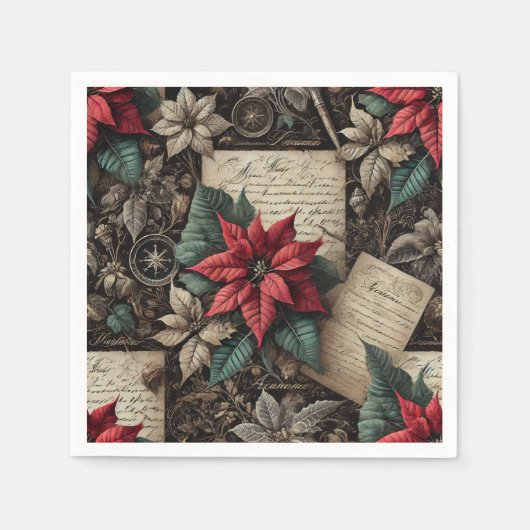 Dark Academia Poinsettia Stationery Decoupage Serviette (Vorderseite)