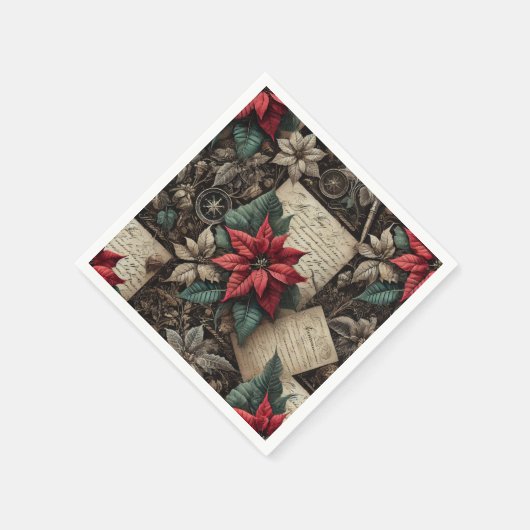 Dark Academia Poinsettia Stationery Decoupage Serviette (Ecke)