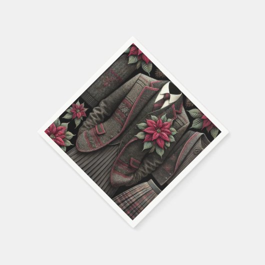 Dark Academia Poinsettia Uniform Decoupage Paper Serviette (Ecke)