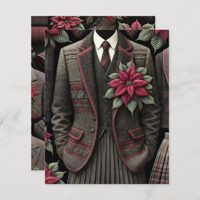 Dark Academia Poinsettia Uniforms Scrapbook Paper (Vorne/Hinten)