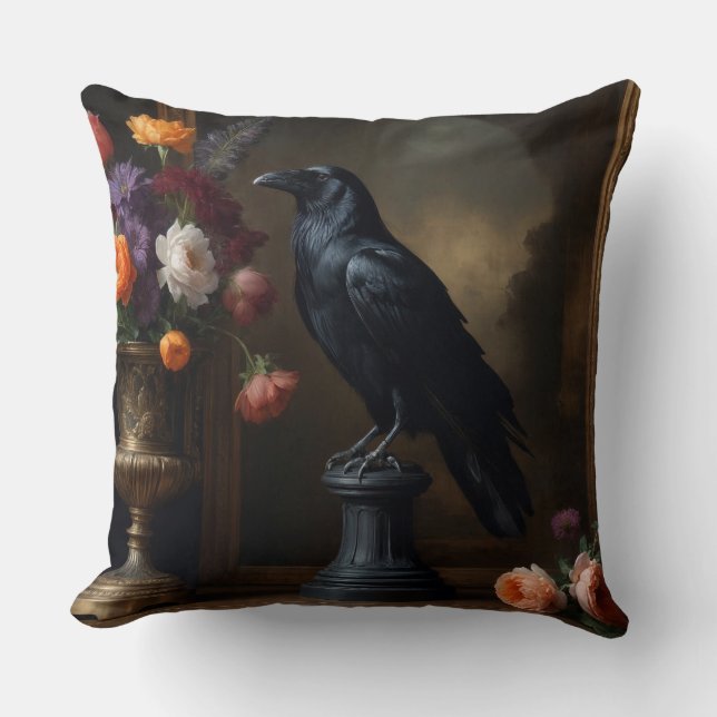Dark Academia Raven Kissen (Vorderseite)