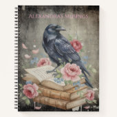 Dark Academia Raven Pink Floral Spiral Notizblock (Vorderseite)