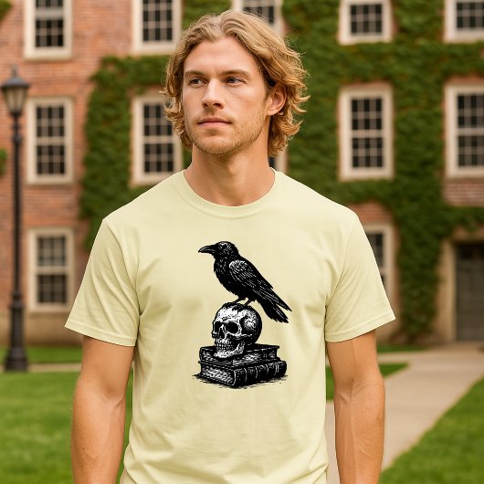 Dark Academia Raven & Skull on Ancient Tome Books T-Shirt
