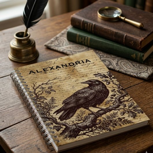 Dark Academia Raven Vintage Script Notizblock