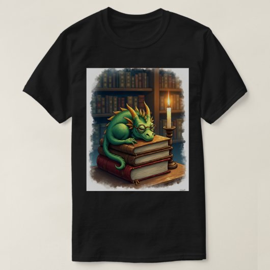 Dark Academia Reading Dragon Sticker Bookworm Slee T-Shirt (Design vorne)