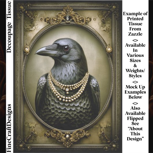 Dark Academia Regal Raven & Pearls ET1L Decoupage Seidenpapier