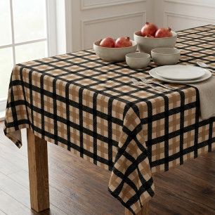 Dark Academia Schwarz und Kamel Plaid Tartan  Tischdecke