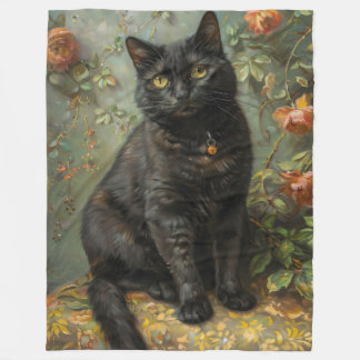 Dark Academia Schwarze Katze & Rosen Ölmalerei Fleecedecke