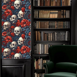 Dark Academia Skulls mit Crimson und Blumen Tapete