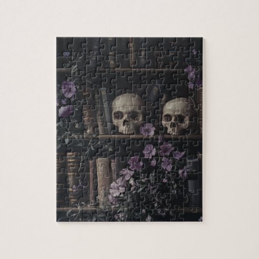 Dark Academia Skulls und Bookcase Puzzle (Vertikal)