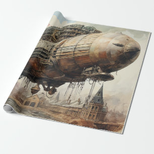 Dark Academia Steampunk Luftschiff Sepia Geschenkpapier