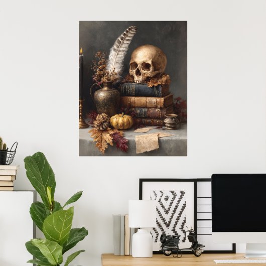 Dark Academia Still Life with Skull Poster (Heimbüro)