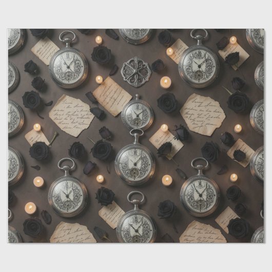 Dark Academia Taschenuhr Geschenkpapier (Flach)