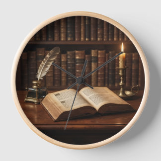 Dark Academia Vintage Bibliotheks Wanduhr