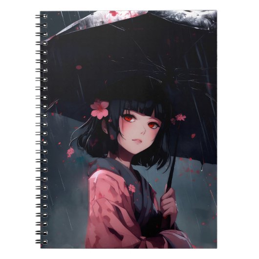 Dark Aesthetic Anime Girl with Umbrella Notizblock (Vorderseite)