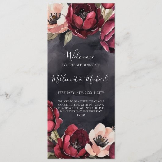 DARK AESTHETIC FLORAL RED & BLACK WEDDING PROGRAMM (Vorderseite)