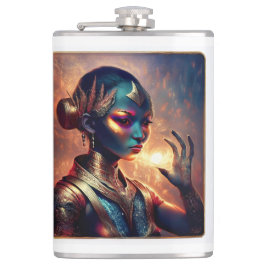 Dark Alien Princess Poses With Fiery Background Flachmann