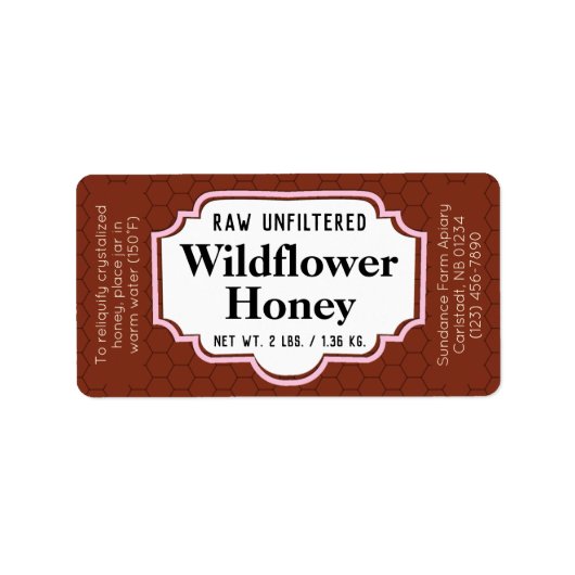 Dark Amber Honeycomb Honey Jar Adressaufkleber (Vorne)