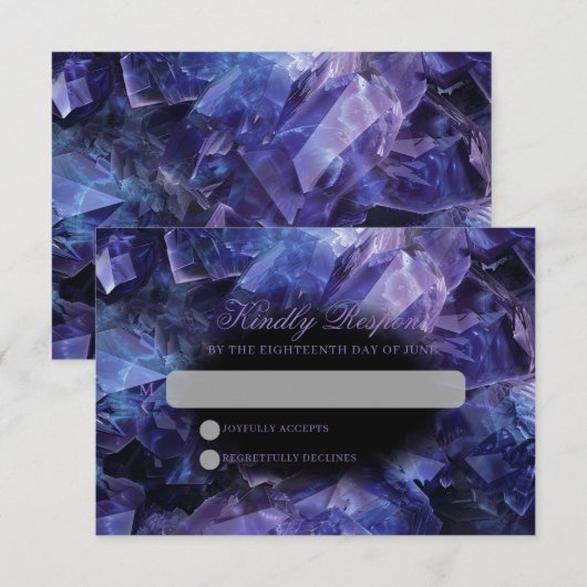 Dark Amethyst Boho Witch Crystals Black Wedding RSVP Karte (Vorne/Hinten)