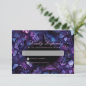 Dark Amethyst Boho Witch Crystals Black Wedding RSVP Karte (Stehend Vorderseite)