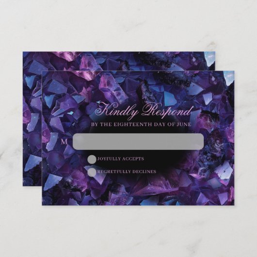 Dark Amethyst Boho Witch Crystals Black Wedding RSVP Karte (Vorne/Hinten)