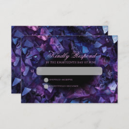 Dark Amethyst Boho Witch Crystals Black Wedding RSVP Karte