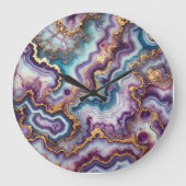 Dark Amethyst Lila Aquamarines blaues Goldmarmor-M Große Wanduhr (Vorderseite)