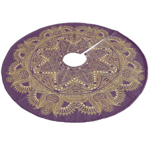 Dark Amethyst Lila Mandala Sternmuster Fleece Weihnachtsbaumdecke