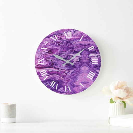 Dark Amethyst Marble Melt Große Wanduhr (Zuhause)