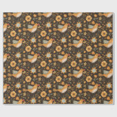 Dark and Cosy Niedlich Bird Floral Botanic Geschenkpapier (Flach)