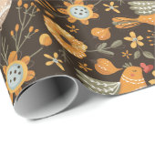 Dark and Cosy Niedlich Bird Floral Botanic Geschenkpapier (Rolleneckpunkt)