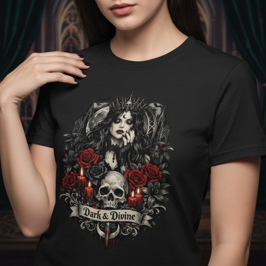 Dark and Divine Gothic Skull and Roses T-Shirt