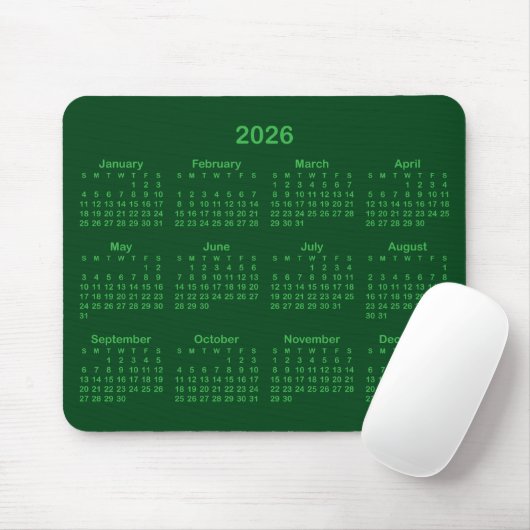 Dark and Kelly Green 2026 Calendar Mousepad (Mit Mouse)