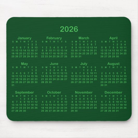 Dark and Kelly Green 2026 Calendar Mousepad (Vorne)