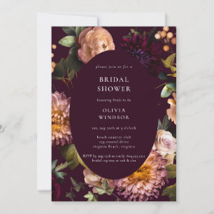Dark and Moody Burgundy Floral Brautparty Einladung